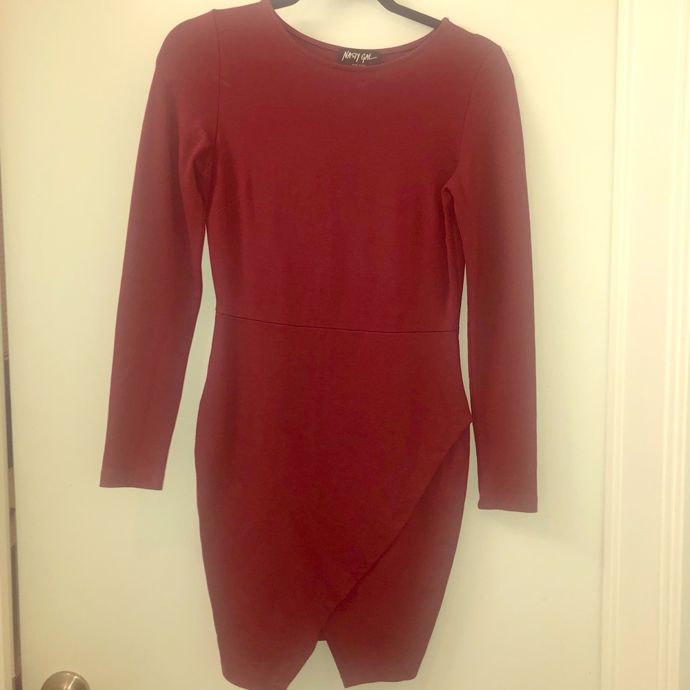 Maroon Nasty Gal dress with slit